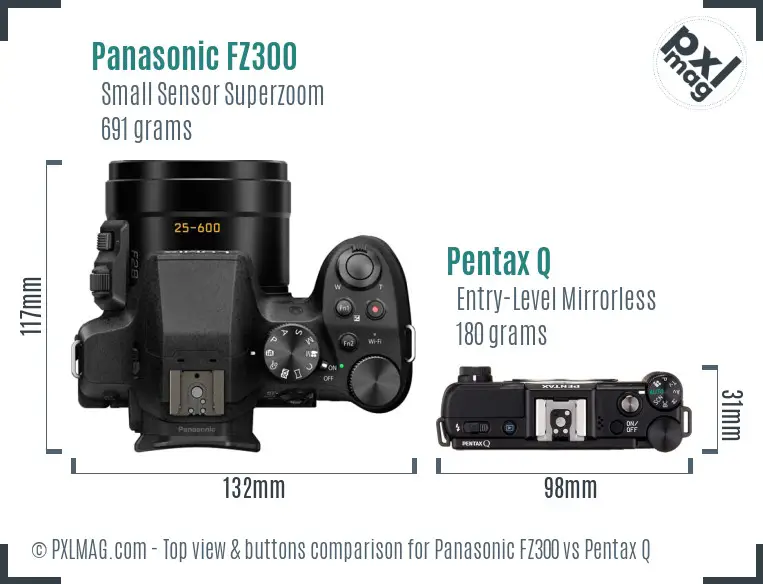 Panasonic FZ300 vs Pentax Q top view buttons comparison