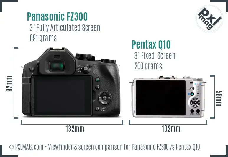 Panasonic FZ300 vs Pentax Q10 Screen and Viewfinder comparison
