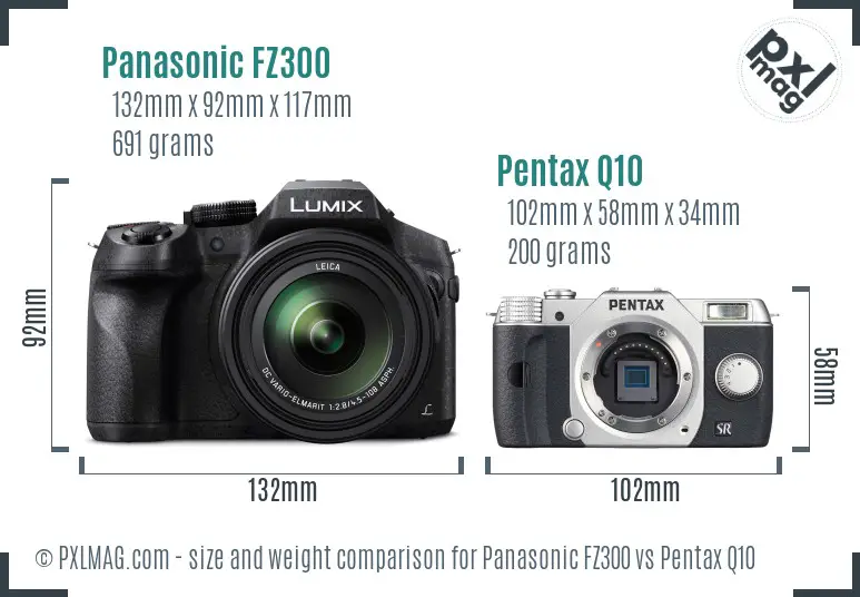 Panasonic FZ300 vs Pentax Q10 size comparison