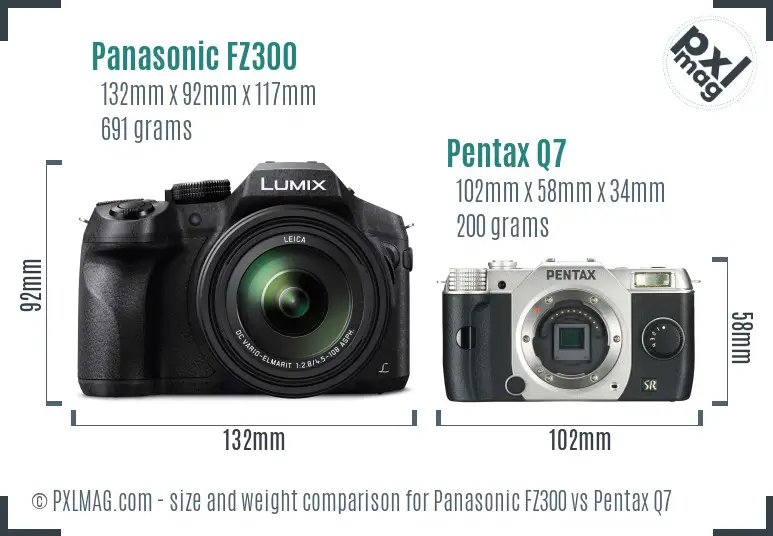 Panasonic FZ300 vs Pentax Q7 size comparison Panasonic FZ300 vs Pentax Q7 size comparison