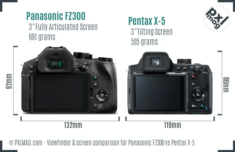 Panasonic FZ300 vs Pentax X-5 Screen and Viewfinder comparison