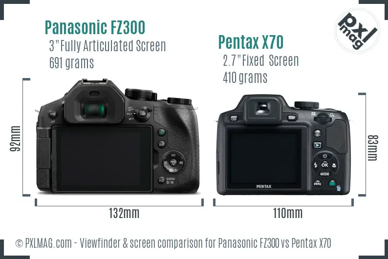 Panasonic FZ300 vs Pentax X70 Screen and Viewfinder comparison