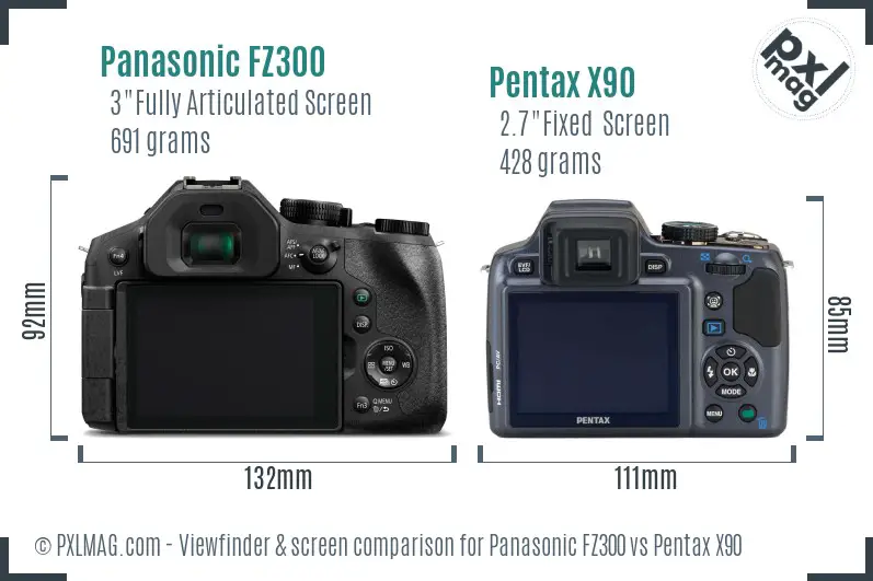 Panasonic FZ300 vs Pentax X90 Screen and Viewfinder comparison