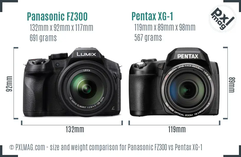 Panasonic FZ300 vs Pentax XG-1 size comparison