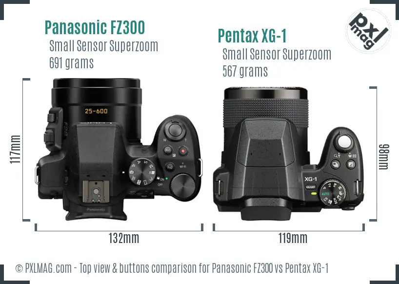 Panasonic FZ300 vs Pentax XG-1 top view buttons comparison