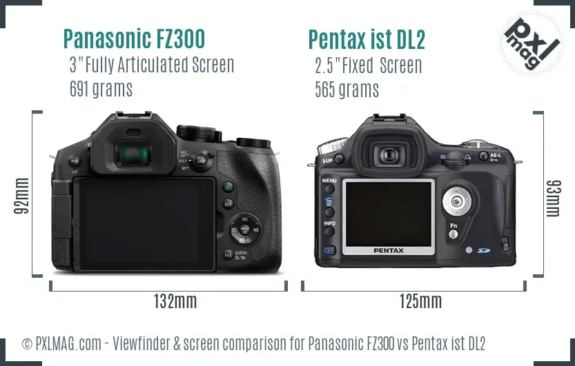 Panasonic FZ300 vs Pentax ist DL2 Screen and Viewfinder comparison