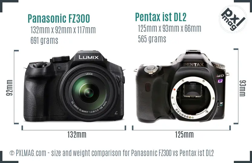 Panasonic FZ300 vs Pentax ist DL2 size comparison