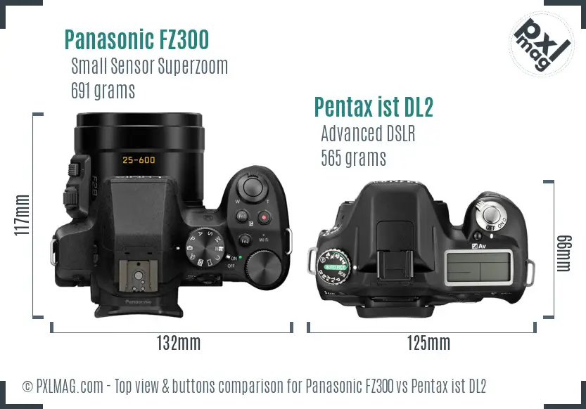 Panasonic FZ300 vs Pentax ist DL2 top view buttons comparison