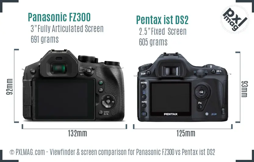 Panasonic FZ300 vs Pentax ist DS2 Screen and Viewfinder comparison