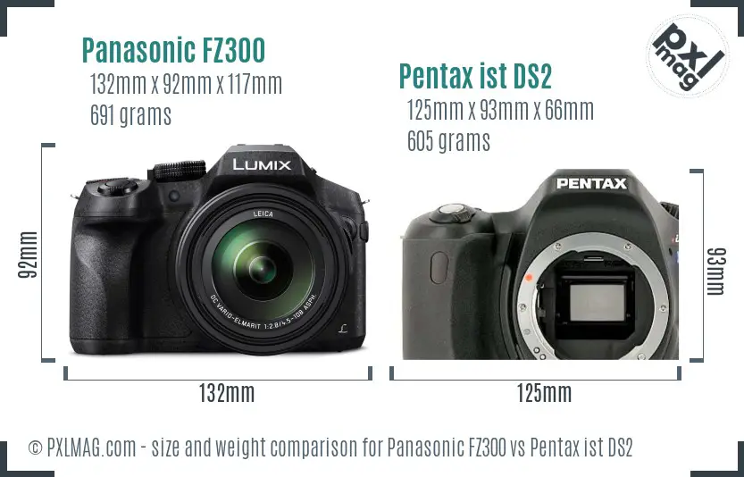 Panasonic FZ300 vs Pentax ist DS2 size comparison