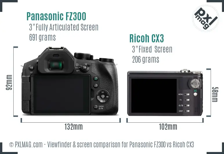 Panasonic FZ300 vs Ricoh CX3 Screen and Viewfinder comparison