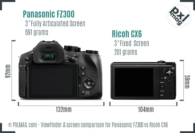 Panasonic FZ300 vs Ricoh CX6 Screen and Viewfinder comparison Panasonic FZ300 vs Ricoh CX6 Screen and Viewfinder comparison