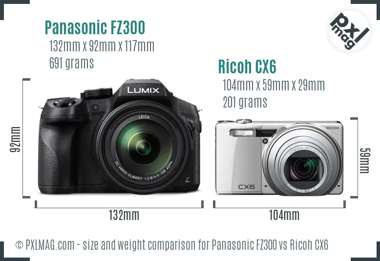 Panasonic FZ300 vs Ricoh CX6 size comparison Panasonic FZ300 vs Ricoh CX6 size comparison