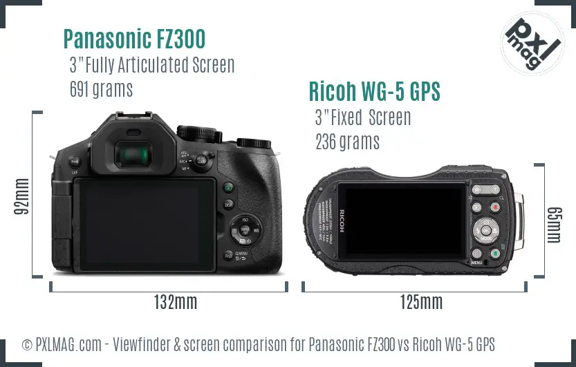 Panasonic FZ300 vs Ricoh WG-5 GPS Screen and Viewfinder comparison Panasonic FZ300 vs Ricoh WG-5 GPS Screen and Viewfinder comparison