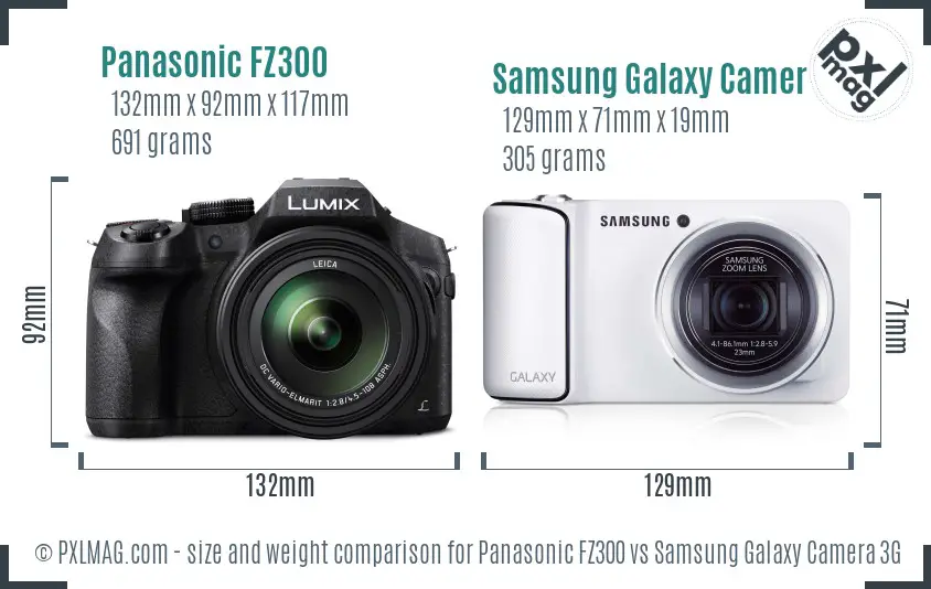 Panasonic FZ300 vs Samsung Galaxy Camera 3G size comparison Panasonic FZ300 vs Samsung Galaxy Camera 3G size comparison