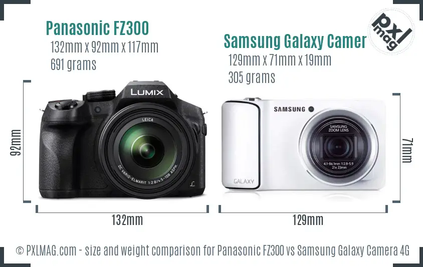 Panasonic FZ300 vs Samsung Galaxy Camera 4G size comparison