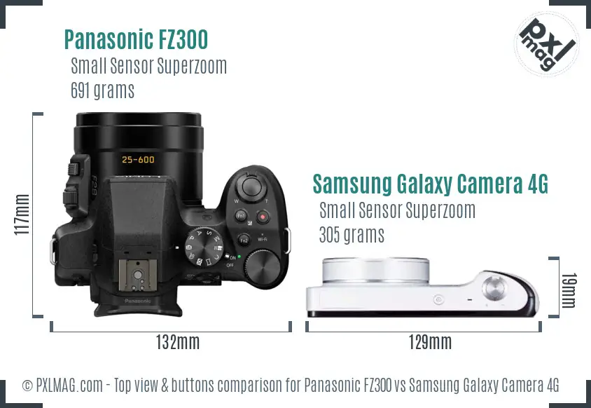 Panasonic FZ300 vs Samsung Galaxy Camera 4G top view buttons comparison