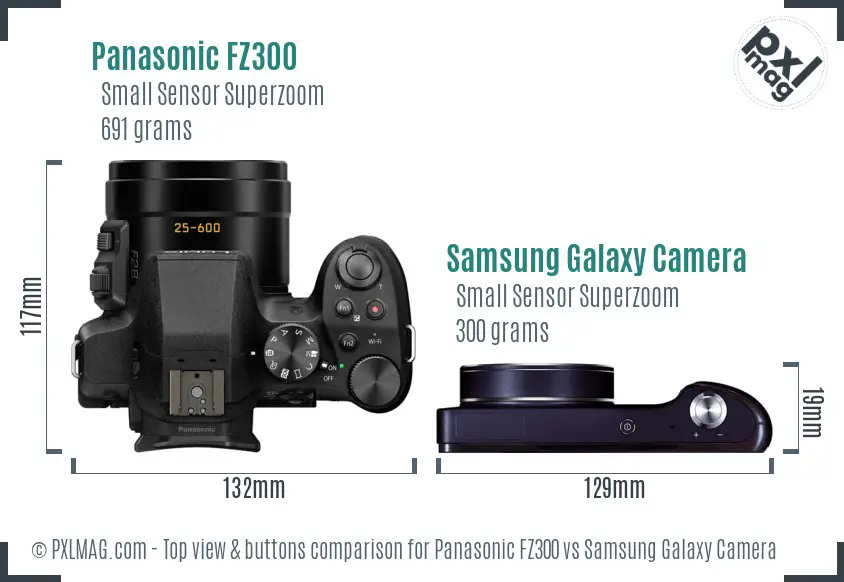 Panasonic FZ300 vs Samsung Galaxy Camera top view buttons comparison