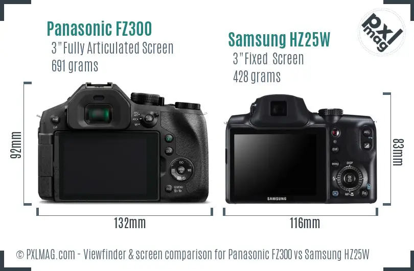 Panasonic FZ300 vs Samsung HZ25W Screen and Viewfinder comparison