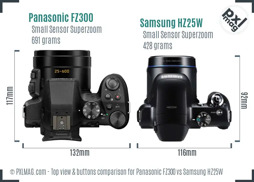 Panasonic FZ300 vs Samsung HZ25W top view buttons comparison