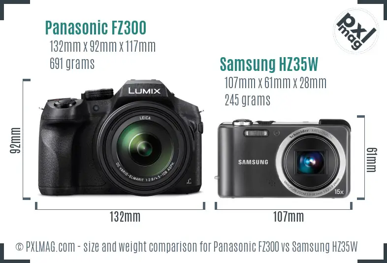 Panasonic FZ300 vs Samsung HZ35W size comparison Panasonic FZ300 vs Samsung HZ35W size comparison