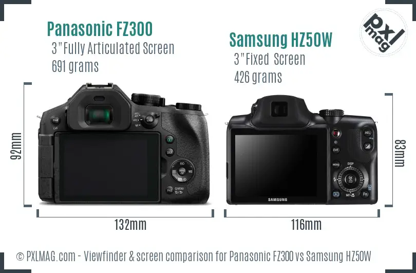 Panasonic FZ300 vs Samsung HZ50W Screen and Viewfinder comparison