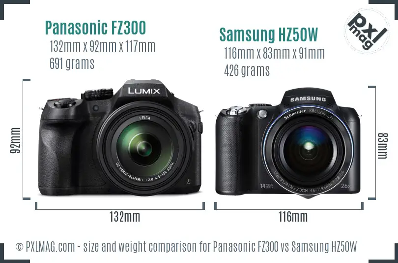 Panasonic FZ300 vs Samsung HZ50W size comparison