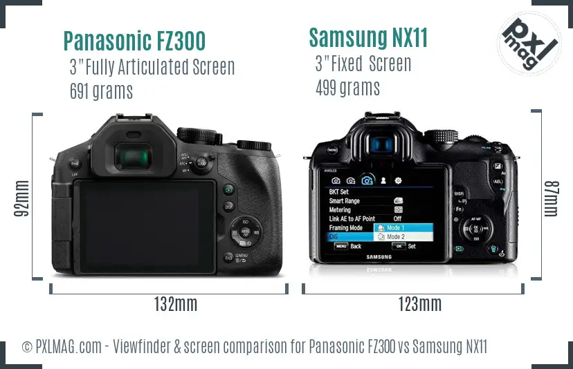 Panasonic FZ300 vs Samsung NX11 Screen and Viewfinder comparison