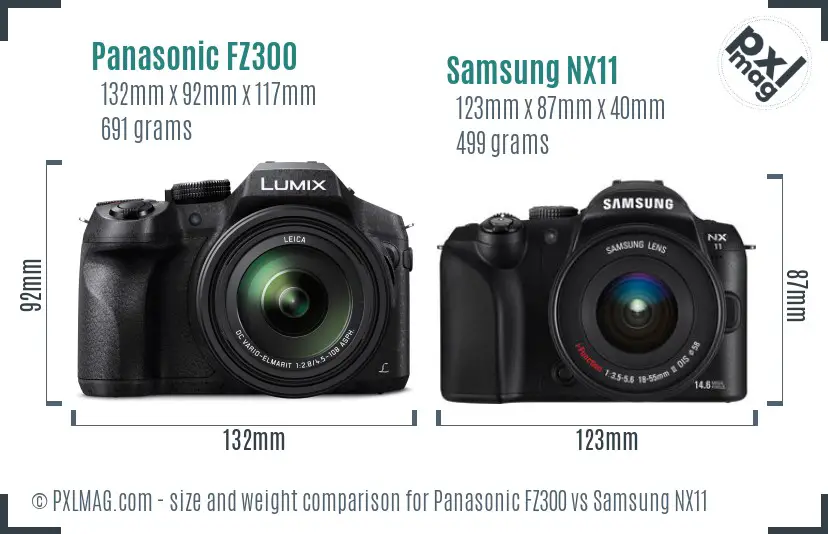 Panasonic FZ300 vs Samsung NX11 size comparison