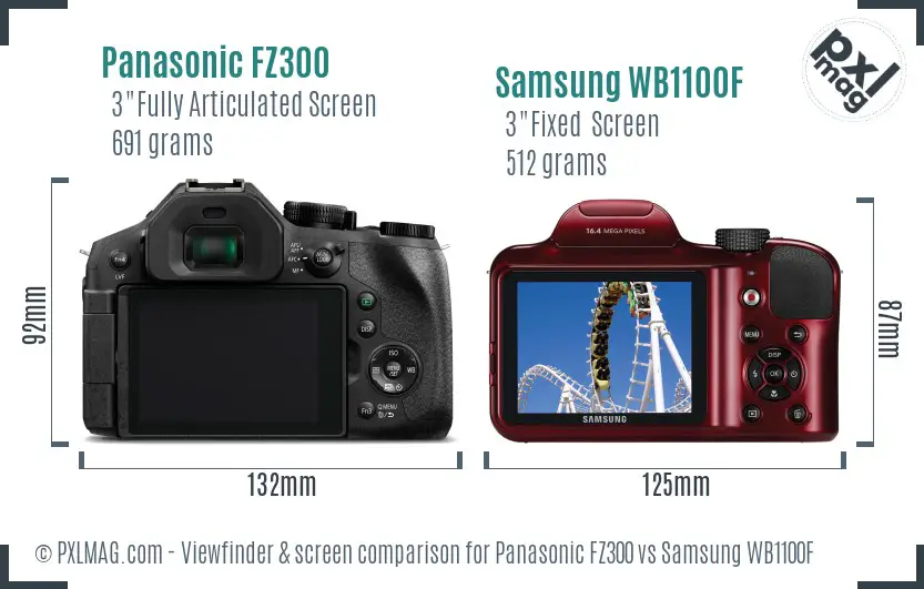 Panasonic FZ300 vs Samsung WB1100F Screen and Viewfinder comparison