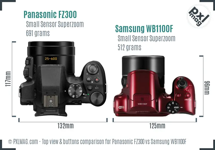 Panasonic FZ300 vs Samsung WB1100F top view buttons comparison