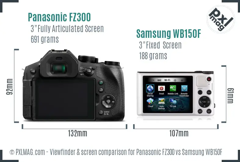 Panasonic FZ300 vs Samsung WB150F Screen and Viewfinder comparison