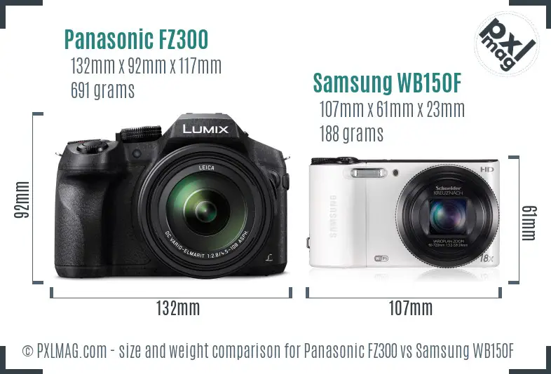 Panasonic FZ300 vs Samsung WB150F size comparison