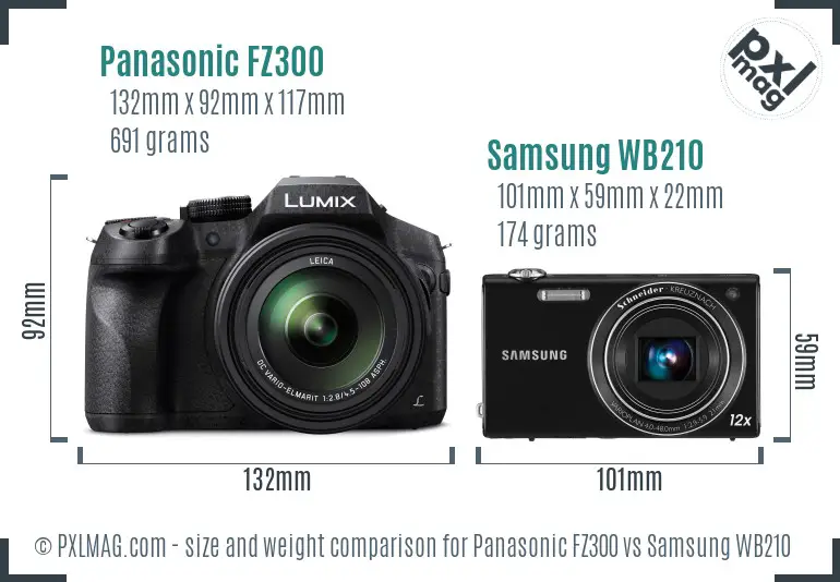 Panasonic FZ300 vs Samsung WB210 size comparison