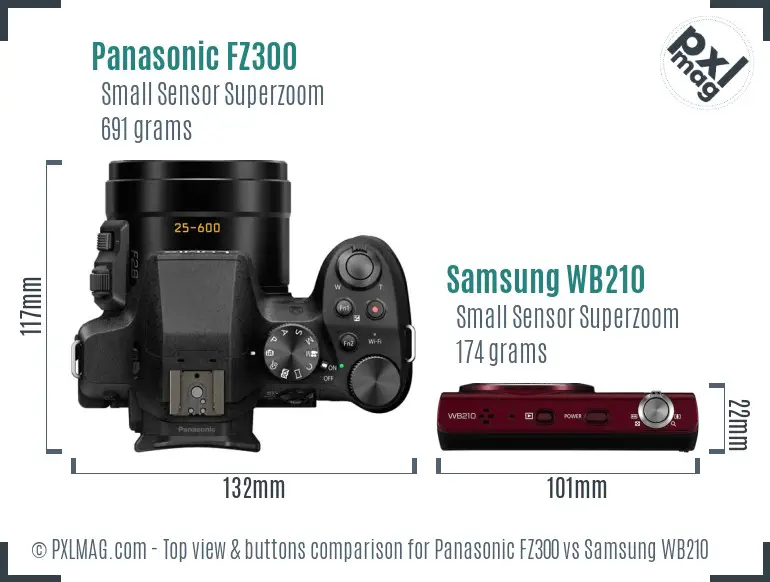 Panasonic FZ300 vs Samsung WB210 top view buttons comparison