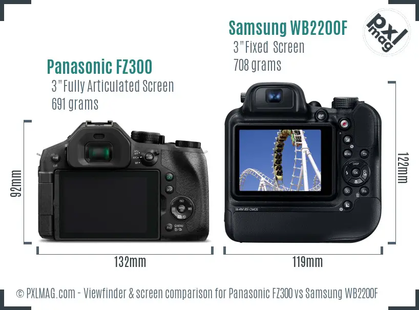 Panasonic FZ300 vs Samsung WB2200F Screen and Viewfinder comparison