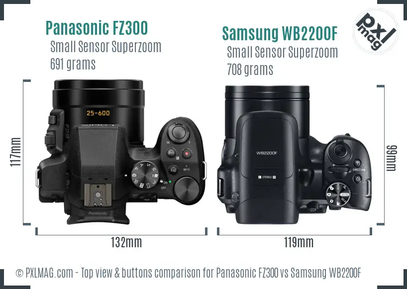 Panasonic FZ300 vs Samsung WB2200F top view buttons comparison