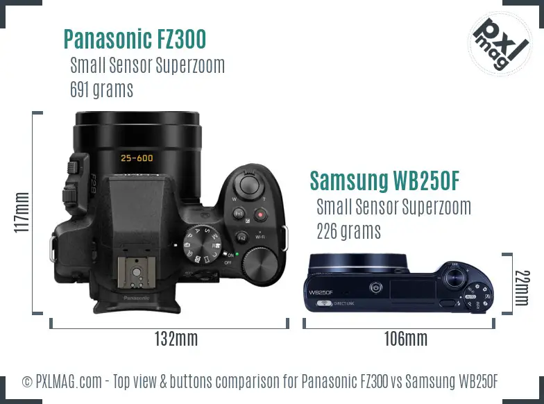Panasonic FZ300 vs Samsung WB250F top view buttons comparison