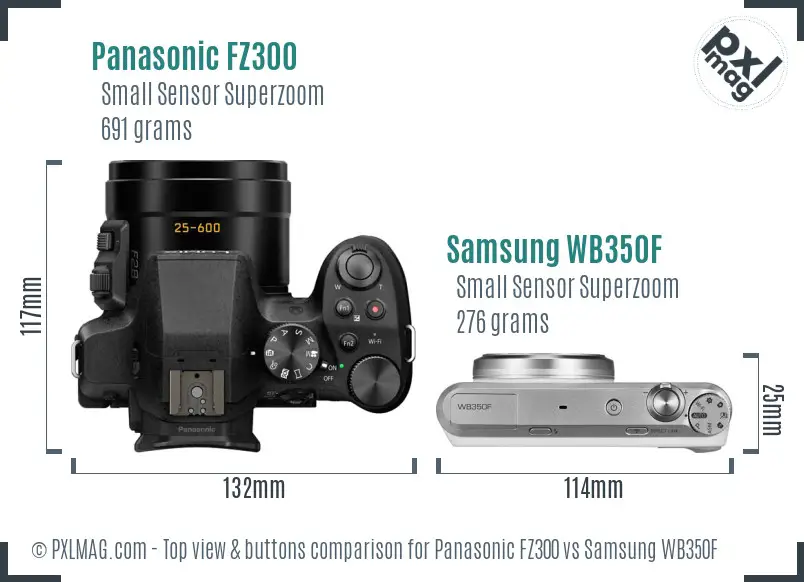 Panasonic FZ300 vs Samsung WB350F top view buttons comparison Panasonic FZ300 vs Samsung WB350F top view buttons comparison