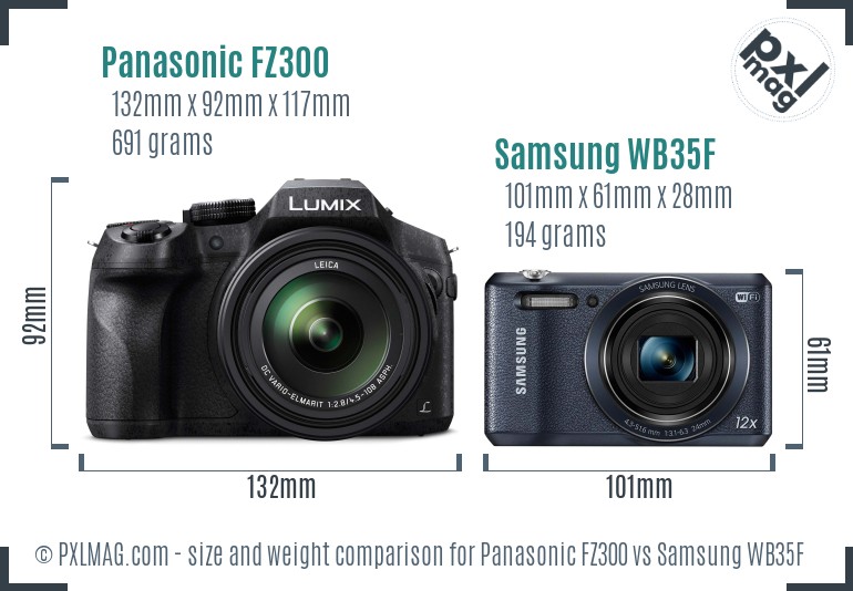 Panasonic FZ300 vs Samsung WB35F size comparison