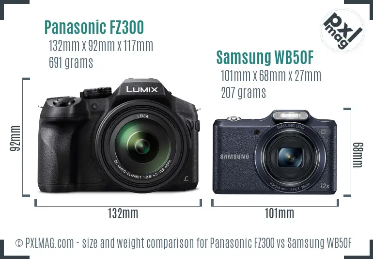 Panasonic FZ300 vs Samsung WB50F size comparison