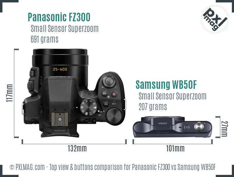 Panasonic FZ300 vs Samsung WB50F top view buttons comparison