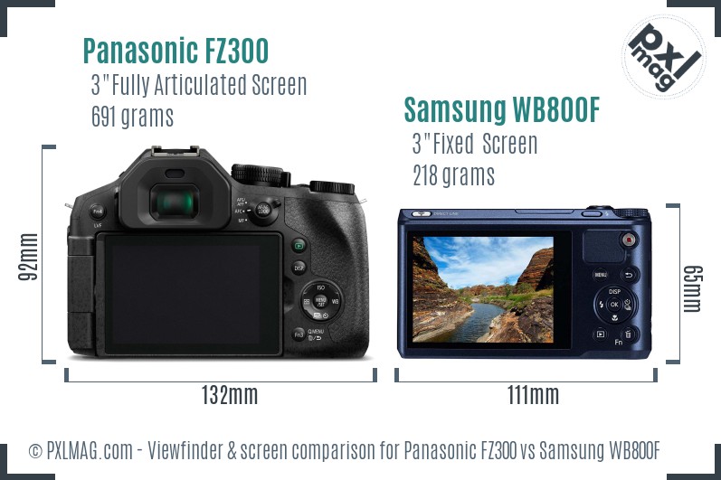 Panasonic FZ300 vs Samsung WB800F Screen and Viewfinder comparison