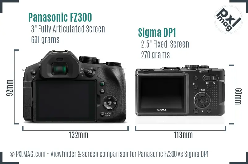 Panasonic FZ300 vs Sigma DP1 Screen and Viewfinder comparison