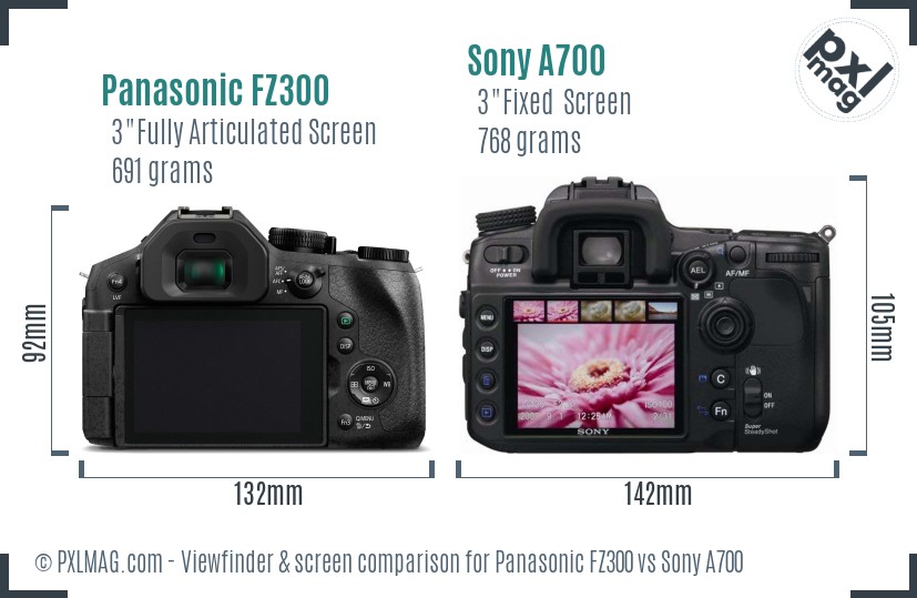 Panasonic FZ300 vs Sony A700 Screen and Viewfinder comparison