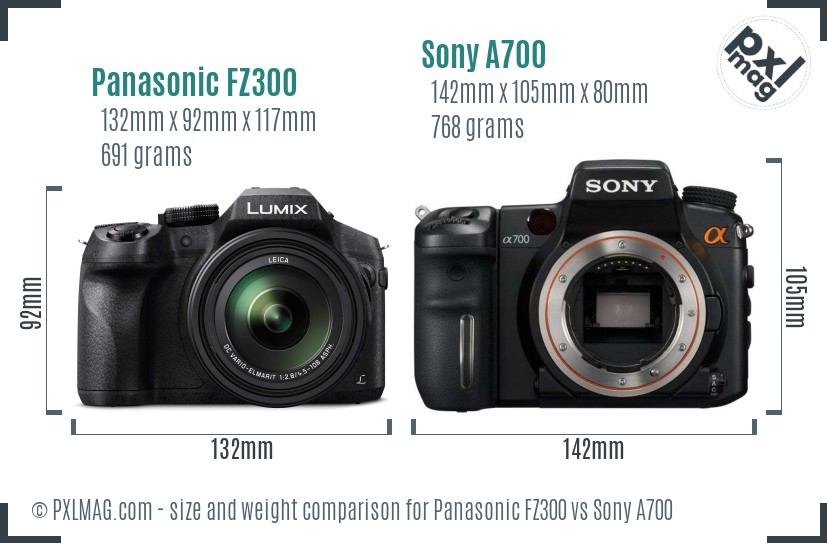 Panasonic FZ300 vs Sony A700 size comparison