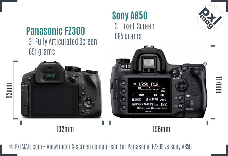 Panasonic FZ300 vs Sony A850 Screen and Viewfinder comparison