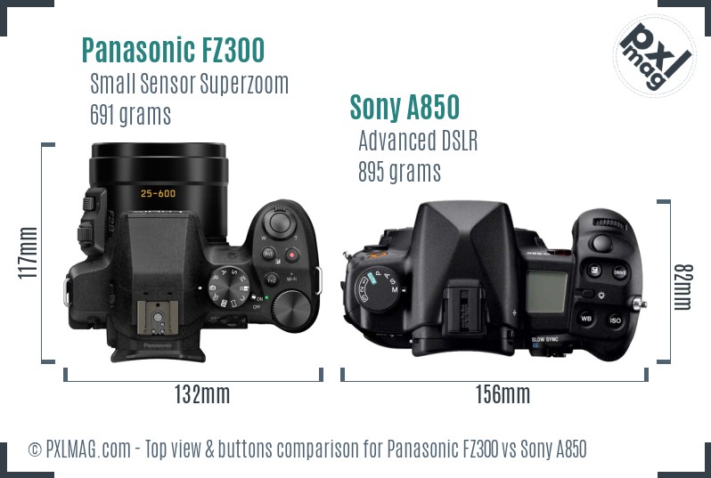 Panasonic FZ300 vs Sony A850 top view buttons comparison