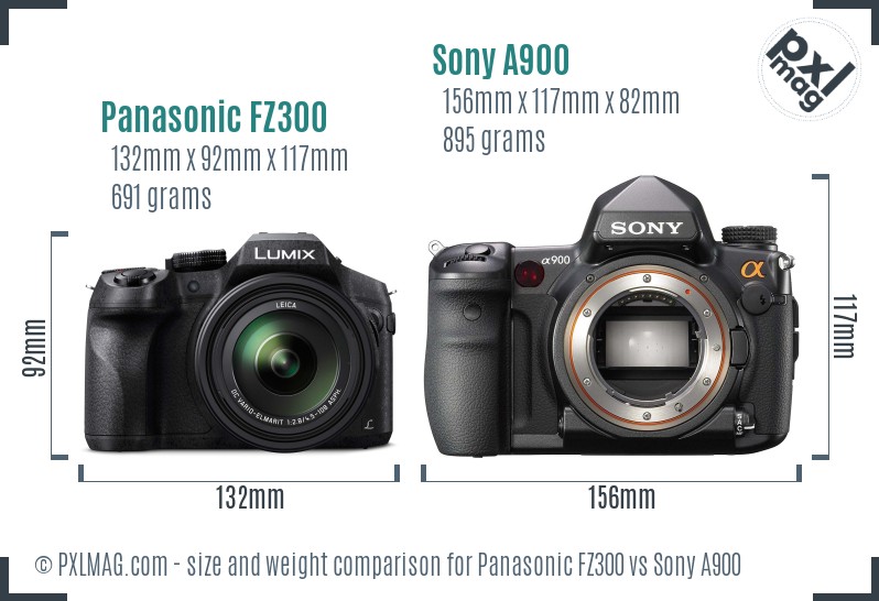 Panasonic FZ300 vs Sony A900 size comparison