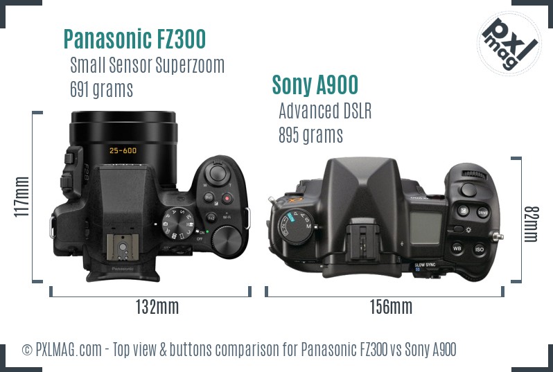 Panasonic FZ300 vs Sony A900 top view buttons comparison